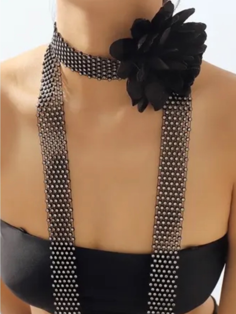 Free People Black Floral choker with Jeweled Band